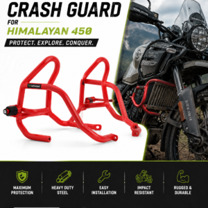 Catahawk Safety crash guard for Royal Enfield Himalayan 450 motorcycle with heavy-duty steel protection in red finish