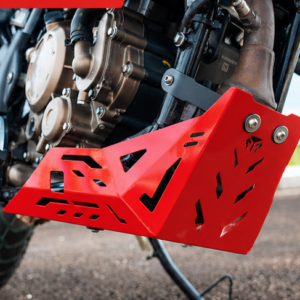 Catahawk Safety red heavy-duty engine guard skid plate for adventure motorcycle with rugged off-road protection