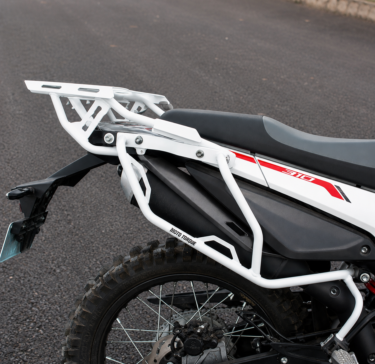 Hero XPulse 210 white saddle stay by Catahawk Safety heavy duty saddle bag support carrier