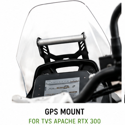 CATAHAWK GPS mount bar installed on TVS Apache RTX 300 motorcycle windshield cockpit
